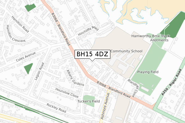 BH15 4DZ map - large scale - OS Open Zoomstack (Ordnance Survey)