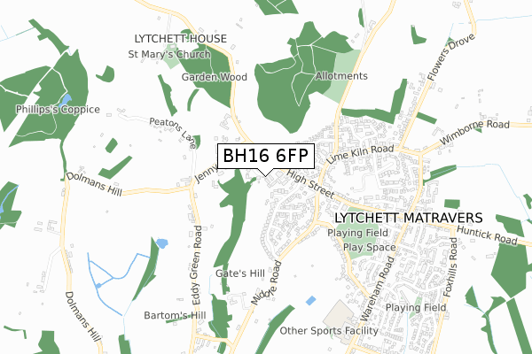 BH16 6FP map - small scale - OS Open Zoomstack (Ordnance Survey)