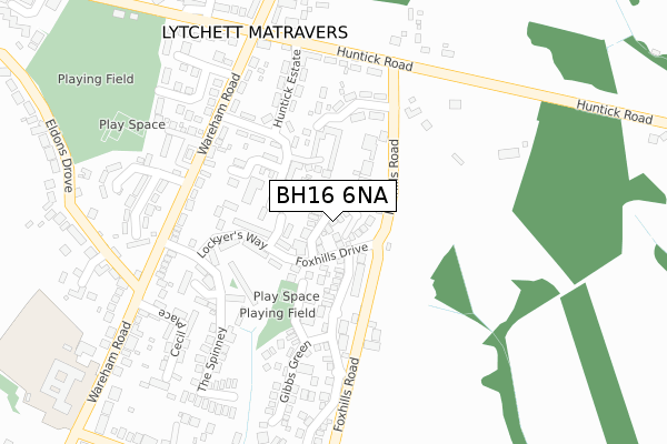 BH16 6NA map - large scale - OS Open Zoomstack (Ordnance Survey)