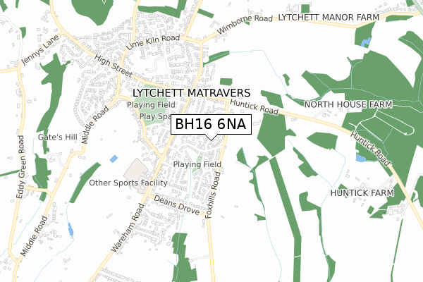 BH16 6NA map - small scale - OS Open Zoomstack (Ordnance Survey)