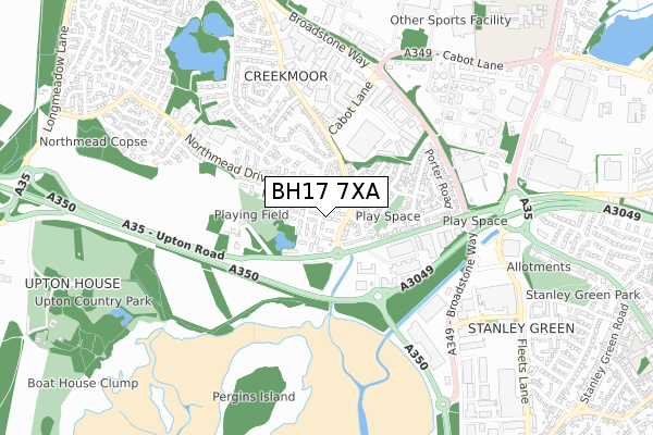 BH17 7XA map - small scale - OS Open Zoomstack (Ordnance Survey)