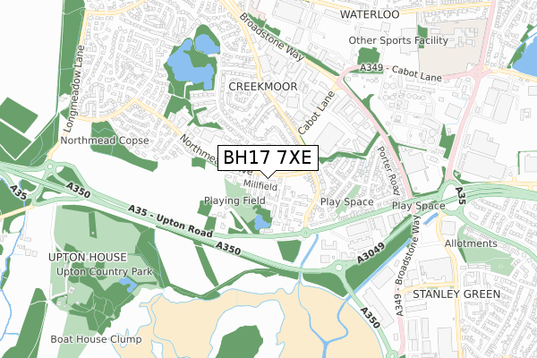 BH17 7XE map - small scale - OS Open Zoomstack (Ordnance Survey)