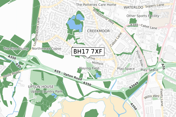 BH17 7XF map - small scale - OS Open Zoomstack (Ordnance Survey)