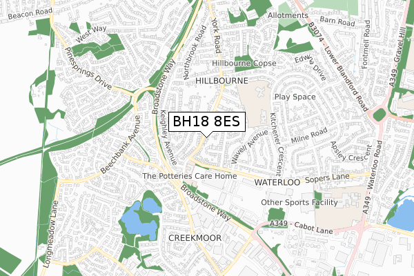 BH18 8ES map - small scale - OS Open Zoomstack (Ordnance Survey)