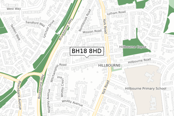 BH18 8HD map - large scale - OS Open Zoomstack (Ordnance Survey)