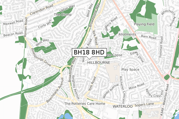 BH18 8HD map - small scale - OS Open Zoomstack (Ordnance Survey)