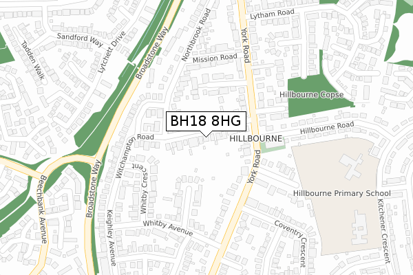 BH18 8HG map - large scale - OS Open Zoomstack (Ordnance Survey)