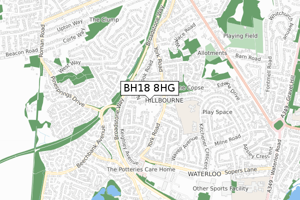 BH18 8HG map - small scale - OS Open Zoomstack (Ordnance Survey)