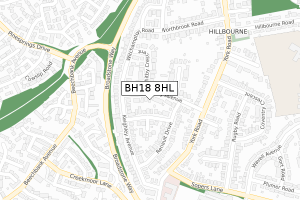 BH18 8HL map - large scale - OS Open Zoomstack (Ordnance Survey)