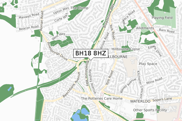 BH18 8HZ map - small scale - OS Open Zoomstack (Ordnance Survey)