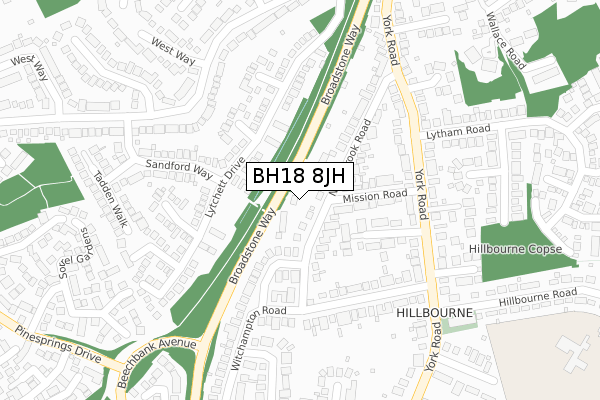 BH18 8JH map - large scale - OS Open Zoomstack (Ordnance Survey)