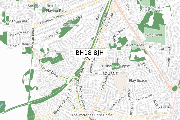 BH18 8JH map - small scale - OS Open Zoomstack (Ordnance Survey)