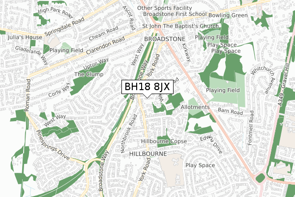 BH18 8JX map - small scale - OS Open Zoomstack (Ordnance Survey) BH18 8JX map - small scale - OS Open Zoomstack (Ordnance Survey)