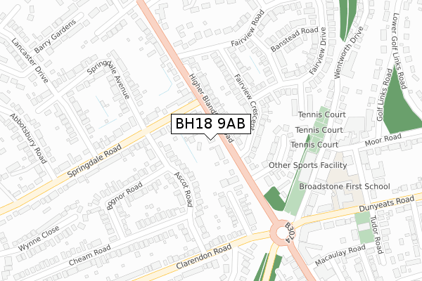 BH18 9AB map - large scale - OS Open Zoomstack (Ordnance Survey)