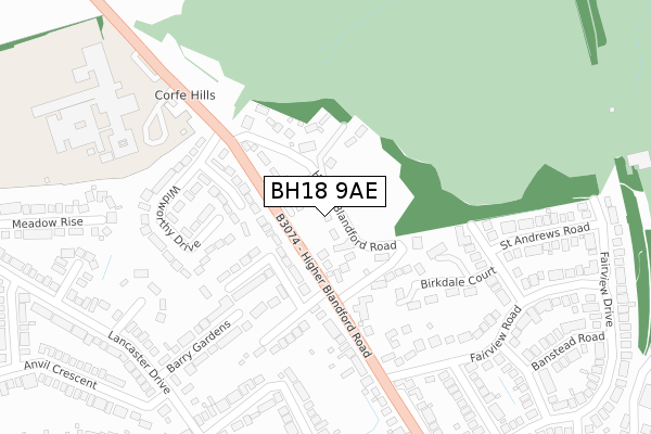 BH18 9AE map - large scale - OS Open Zoomstack (Ordnance Survey)