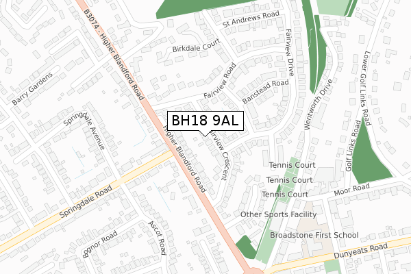 BH18 9AL map - large scale - OS Open Zoomstack (Ordnance Survey)