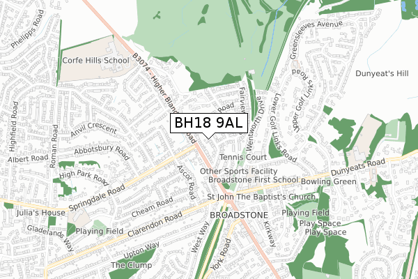 BH18 9AL map - small scale - OS Open Zoomstack (Ordnance Survey)