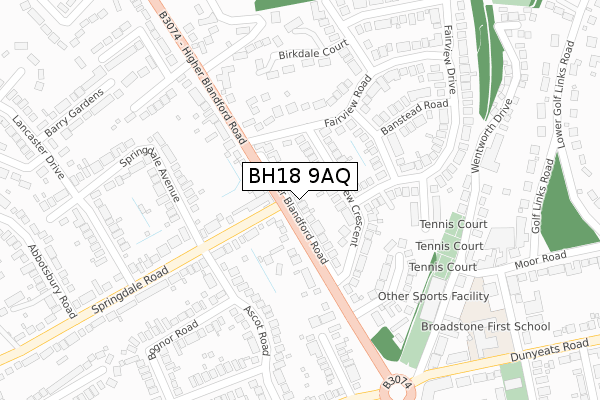 BH18 9AQ map - large scale - OS Open Zoomstack (Ordnance Survey)