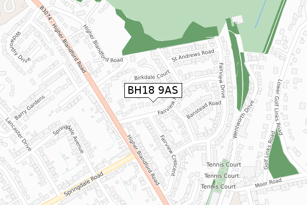 BH18 9AS map - large scale - OS Open Zoomstack (Ordnance Survey)