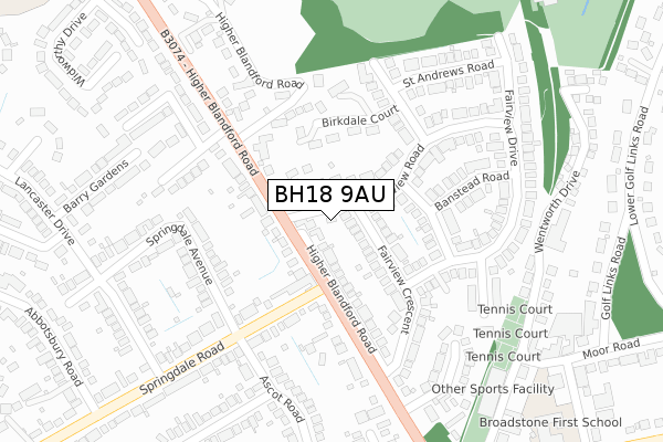 BH18 9AU map - large scale - OS Open Zoomstack (Ordnance Survey)