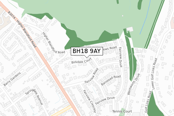 BH18 9AY map - large scale - OS Open Zoomstack (Ordnance Survey)