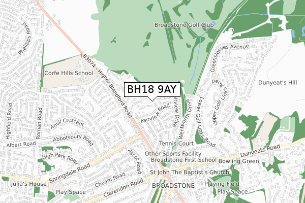 BH18 9AY map - small scale - OS Open Zoomstack (Ordnance Survey)