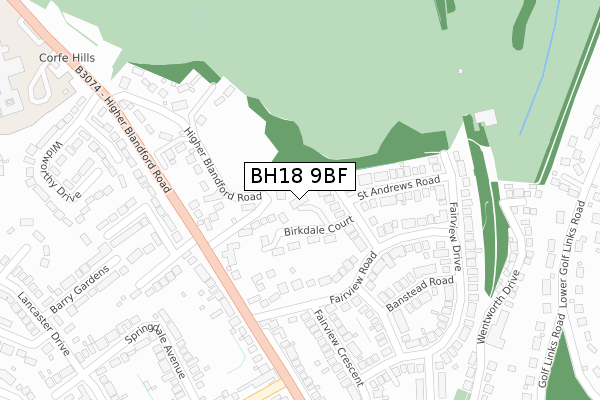 BH18 9BF map - large scale - OS Open Zoomstack (Ordnance Survey)