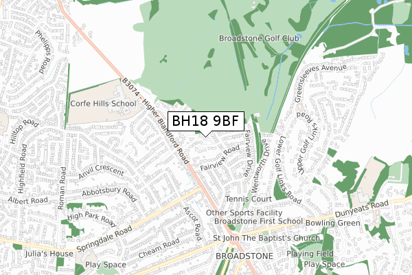 BH18 9BF map - small scale - OS Open Zoomstack (Ordnance Survey)