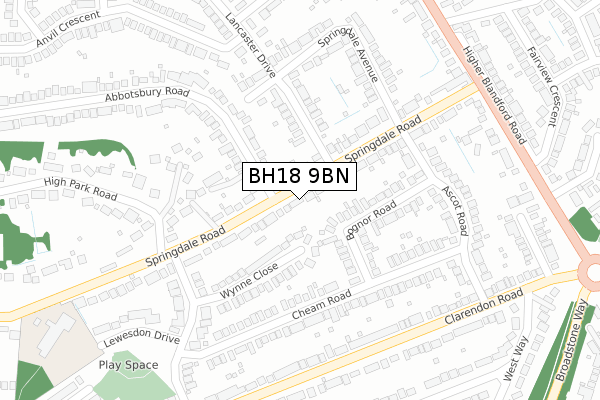 BH18 9BN map - large scale - OS Open Zoomstack (Ordnance Survey)