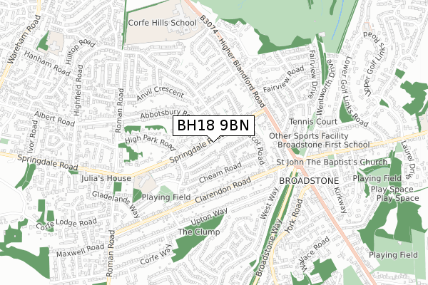 BH18 9BN map - small scale - OS Open Zoomstack (Ordnance Survey)