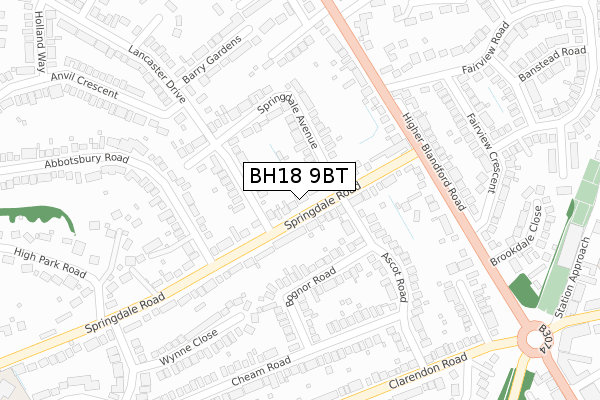 BH18 9BT map - large scale - OS Open Zoomstack (Ordnance Survey)