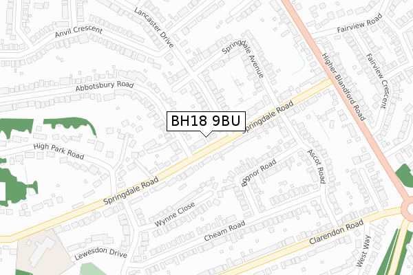 BH18 9BU map - large scale - OS Open Zoomstack (Ordnance Survey)