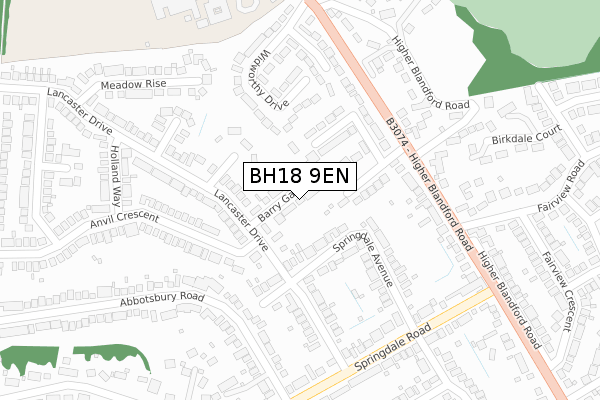 BH18 9EN map - large scale - OS Open Zoomstack (Ordnance Survey)