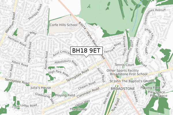 BH18 9ET map - small scale - OS Open Zoomstack (Ordnance Survey)