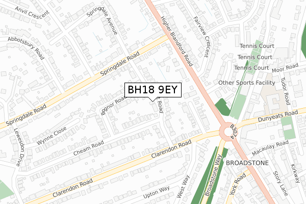 BH18 9EY map - large scale - OS Open Zoomstack (Ordnance Survey)
