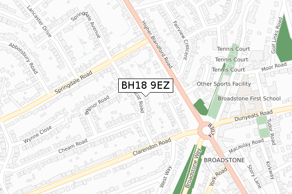 BH18 9EZ map - large scale - OS Open Zoomstack (Ordnance Survey)