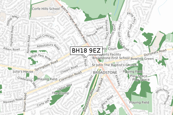 BH18 9EZ map - small scale - OS Open Zoomstack (Ordnance Survey)