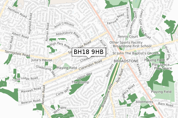 BH18 9HB map - small scale - OS Open Zoomstack (Ordnance Survey)