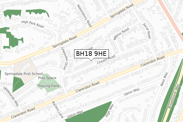 BH18 9HE map - large scale - OS Open Zoomstack (Ordnance Survey)