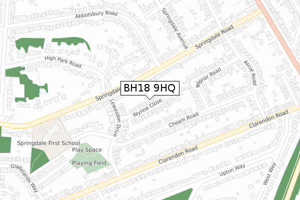 BH18 9HQ map - large scale - OS Open Zoomstack (Ordnance Survey)