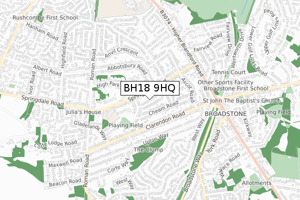 BH18 9HQ map - small scale - OS Open Zoomstack (Ordnance Survey)