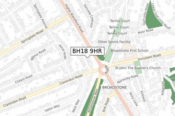 BH18 9HR map - large scale - OS Open Zoomstack (Ordnance Survey)