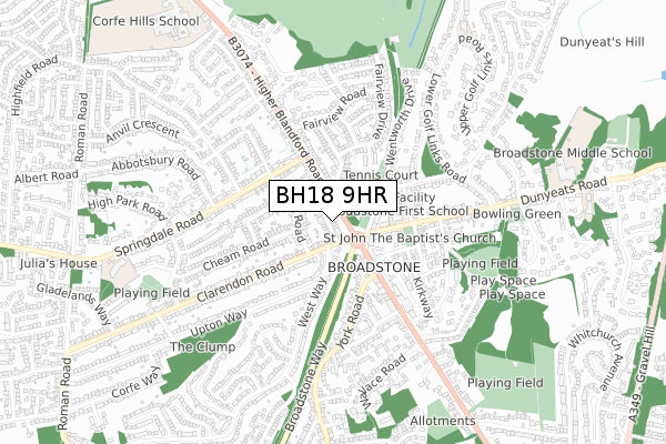 BH18 9HR map - small scale - OS Open Zoomstack (Ordnance Survey)