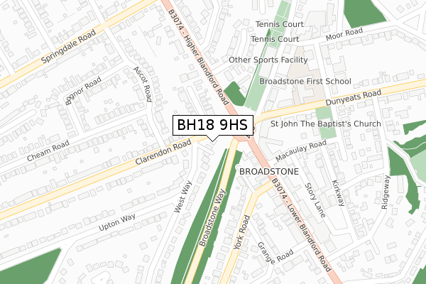 BH18 9HS map - large scale - OS Open Zoomstack (Ordnance Survey)