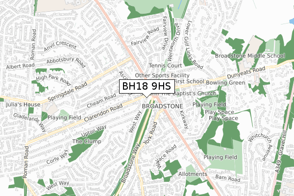 BH18 9HS map - small scale - OS Open Zoomstack (Ordnance Survey) BH18 9HS map - small scale - OS Open Zoomstack (Ordnance Survey)