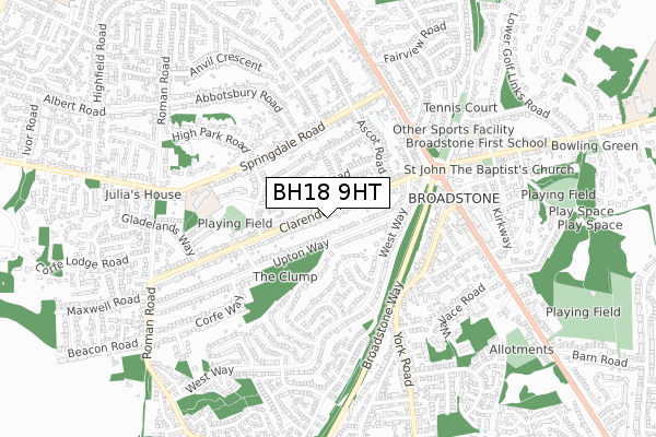 BH18 9HT map - small scale - OS Open Zoomstack (Ordnance Survey)