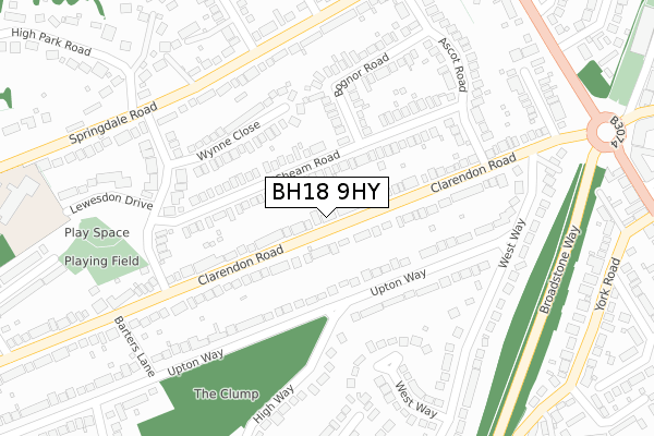 BH18 9HY map - large scale - OS Open Zoomstack (Ordnance Survey)