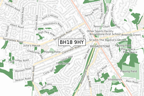 BH18 9HY map - small scale - OS Open Zoomstack (Ordnance Survey)