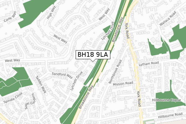 BH18 9LA map - large scale - OS Open Zoomstack (Ordnance Survey)