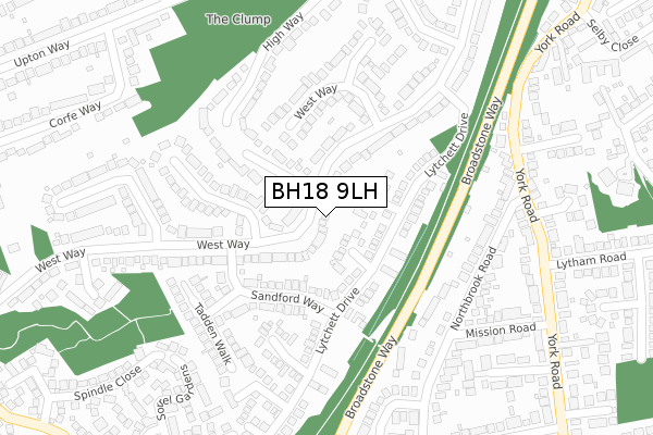 BH18 9LH map - large scale - OS Open Zoomstack (Ordnance Survey)